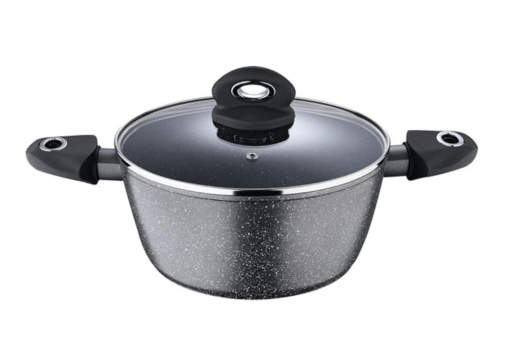 Bergner Orion NonStick 24 cm Casserole/Soup Pot, Glass Lid, 3.9 L Capacity, for Biryani/Pulao, Textured Soft Touch Handles, Granite Finish, Induction Bottom, 1-Year Warranty by Bergner